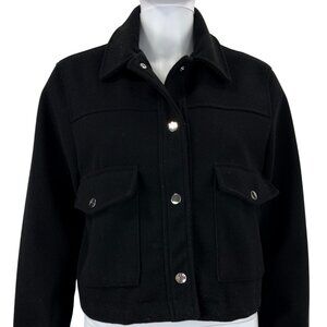 ZARA | Black Cropped Wool-Blend Utility Jacket | Silver Hardware | Size S